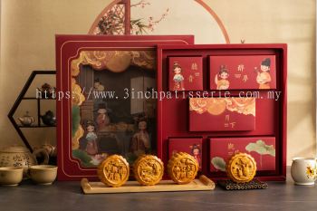 Traditional Style Mooncake Gift Set 4 pcs + 2 pkt Cookies (Almond Crispy Cookies & Chocolate Almond Cookies)