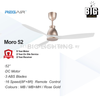 Regair Inovo MORO 52" DC Motor (8F+8R Speed) Remote Control 3 Blades Ceiling Fan - Rose Gold Series