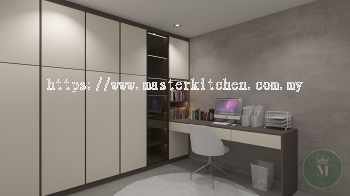 Custom Melamine Wardrobe with Display Cabinet, Bookcase and Study Table