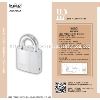 KESO PADLOCK WITH SHACKLE DIAMETER OF 7 MM
