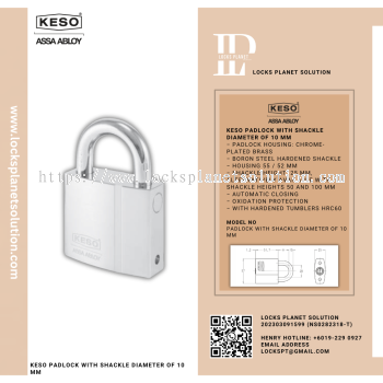 KESO PADLOCK WITH SHACKLE DIAMETER OF 10 MM