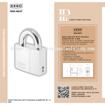 KESO PADLOCK WITH SHACKLE DIAMETER OF 14MM