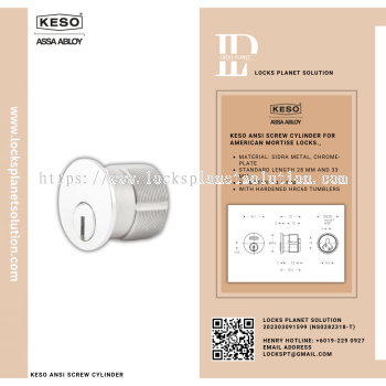 KESO ANSI SCREW CYLINDER FOR AMERICAN MORTISE LOCKS