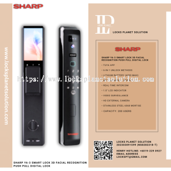SHARP Y6-3 SMART LOCK 3D FACIAL RECOGNITION PUSH PULL DIGITAL LOCK