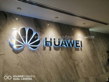 huawei 3d stainless steel silver mirror backlit indoor signage signboard at klang kuala lumpur shah alam puchong kepong 