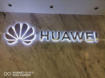 huawei 3d stainless steel silver mirror backlit indoor signage signboard at klang kuala lumpur shah alam puchong kepong 