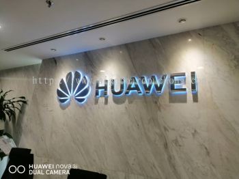 huawei 3d stainless steel silver mirror backlit indoor signage signboard at klang kuala lumpur shah alam puchong kepong 