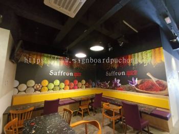 saffron restaurant cafe wallpaper printing indoor signage signboard at klang kuala lumpur shah alam puchong damansara kepong subang jaya 