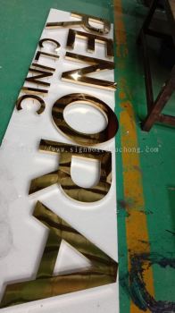 Renora Clinic stainless steel gold led backlit lettering logo signage signboard at Cheras