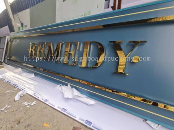 remedy stainless steel gold mirror box up led backlit lettering signage signboard at shah alam