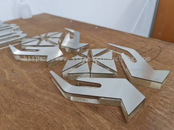 acrylic laser cut out 3d logo with stainless steel silver hairline face signage