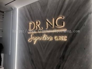 Dr Ng 3D Stainless Steel Gold Box Up LED Backlit Lettering Logo Indoor Counter Signage Signboard 