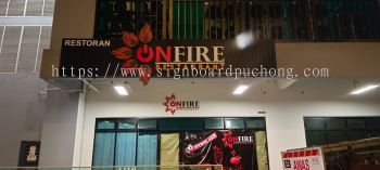 Onfire Restaurant Aluminium Ceiling Trim Base With 3D LED Frontlit Lettering Logo Signboard At Kuala Lumpur 