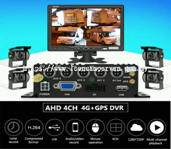 Motorhome Vehicle 4CH 1080P AHD 4G Sim Card Onlive Mobile DVR Camera CCTV Realtime Live Video Recorder