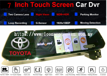 Toyota 7" FHD Touch Screen Rear View Mirror Dual Lens DVR Camera