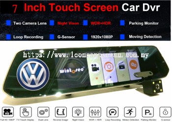 Volkswagen 7" FHD Touch Screen Rear View Mirror Dual Lens DVR Camera