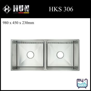 HUN HKS 306 Double Bowl Under Mount Stainless Steel Kitchen Sink with Waste