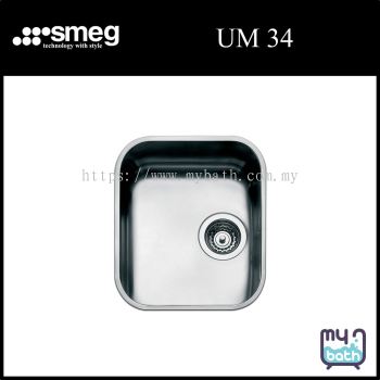 Smeg UM 34 Single Bowl Undermount Stainless Steel Kitchen Sink c/w Waste