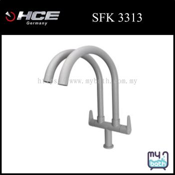 HCE SFK 3313 Double Spout Stainless Steel Pillar Sink Tap - Metallic Grey