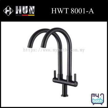 HUN HWT 8001-A Double Spout Stainless Steel Pillar Sink Tap - Titanium