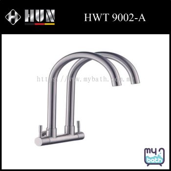 HUN HWT 9002-A Double Spout Stainless Steel Wall Sink Tap