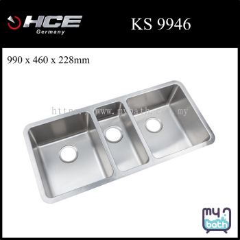 HCE KS 9946 2 Big 1 Small Bowl Under Mount Stainless Steel Kitchen Sink with Waste