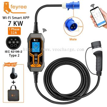 Feyree Portable EV Charger 7.6kW (CEE Plug + App Control) Type 2 Portable AC Charger compatible with all EVs