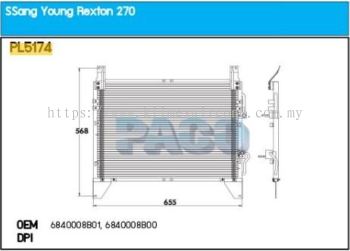 CONDENSER PACO - SSANG YONG REXTON 270 ' 08 ' PFC [ PL5174 ] [ KM2626 ]