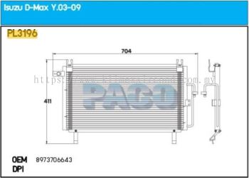 CONDENSER PACO - ISUZU D-MAX 2.5 ' 08 ' PFC [ PL3196 ] [ KM2323 ]