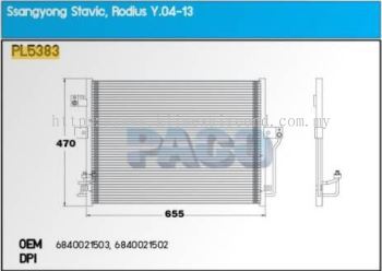 CONDENSER PACO - SSANG YONG STAVIC PFC [ PL5383 ] [ KM2667 ]