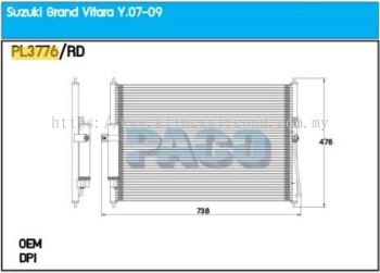 CONDENSER PACO - SUZUKI GRAND VITARA ' 08 ' ( R134 ) PFC [ PL3776 ] [ KM2555 ]