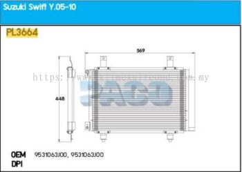 CONDENSER PACO - SUZUKI SWIFT ' 03 ' PFC [ PL3664 ] [ KM2516 ]