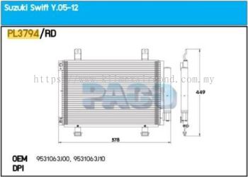 CONDENSER PACO - SUZUKI SWIFT ' 08 ' PFC [ PL3794 ] [ KM2562 ]