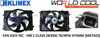 RADIATOR FAN MOTOR ASSY WORLDCOOL - MERCEDES BENZ C-CLASS ( W204 ) 7 BLADE / 4PIN 475MM [ KM7425 ]