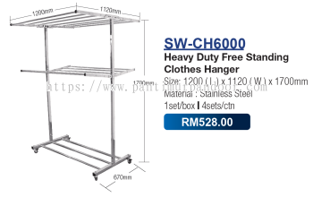 Saniware Free Standing Clothes Hanger 6000 Stainless Steel