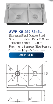 Saniware Undermount Sink 8545 SS SUS304