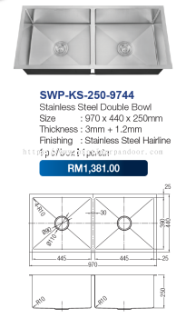 Saniware Undermount Sink 9744 SS SUS304