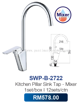 Saniware Kitchen Pillar Sink Tap Mixer 2722