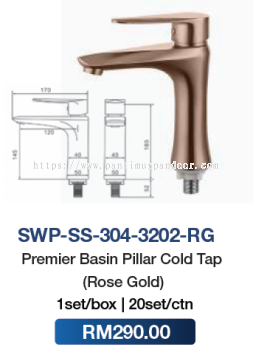 Saniware Premier Basin Pillar Cold Tap 3202 RG