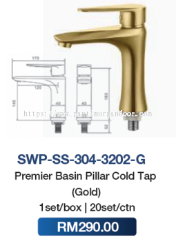 Saniware Premier Basin Pillar Cold Tap 3202 G