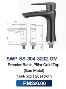 Saniware Premier Basin Pillar Cold Tap 3202 GM