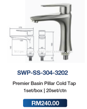 Saniware Premier Basin Pillar Cold Tap 3202 SS