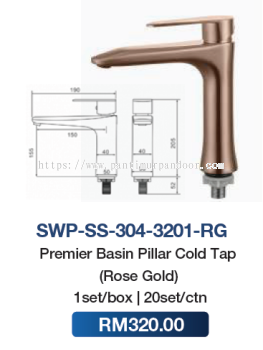 Saniware Premier Basin Pillar Cold Tap 3201 RG