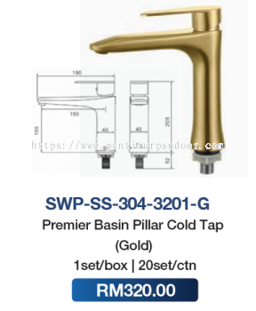 Saniware Premier Basin Pillar Cold Tap 3201 G