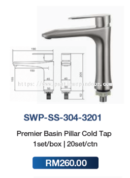 Saniware Premier Basin Pillar Cold Tap 3201 SS