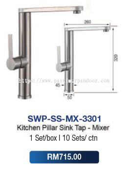 Saniware Kitchen Pillar Sink Tap Mixer 3301 SS