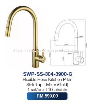 Saniware Flexible Hose Kitchen Pillar Sink Tap Mixer 3900 G