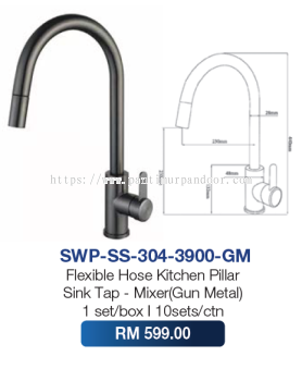 Saniware Flexible Hose Kitchen Pillar Sink Tap Mixer 3900 GM