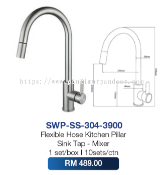 Saniware Flexible Hose Kitchen Pillar Sink Tap Mixer 3900 SS