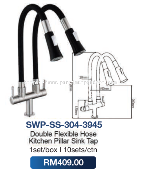 Saniware Double Flexible Hose Kitchen Pillar Sink Tap SUS304 3945